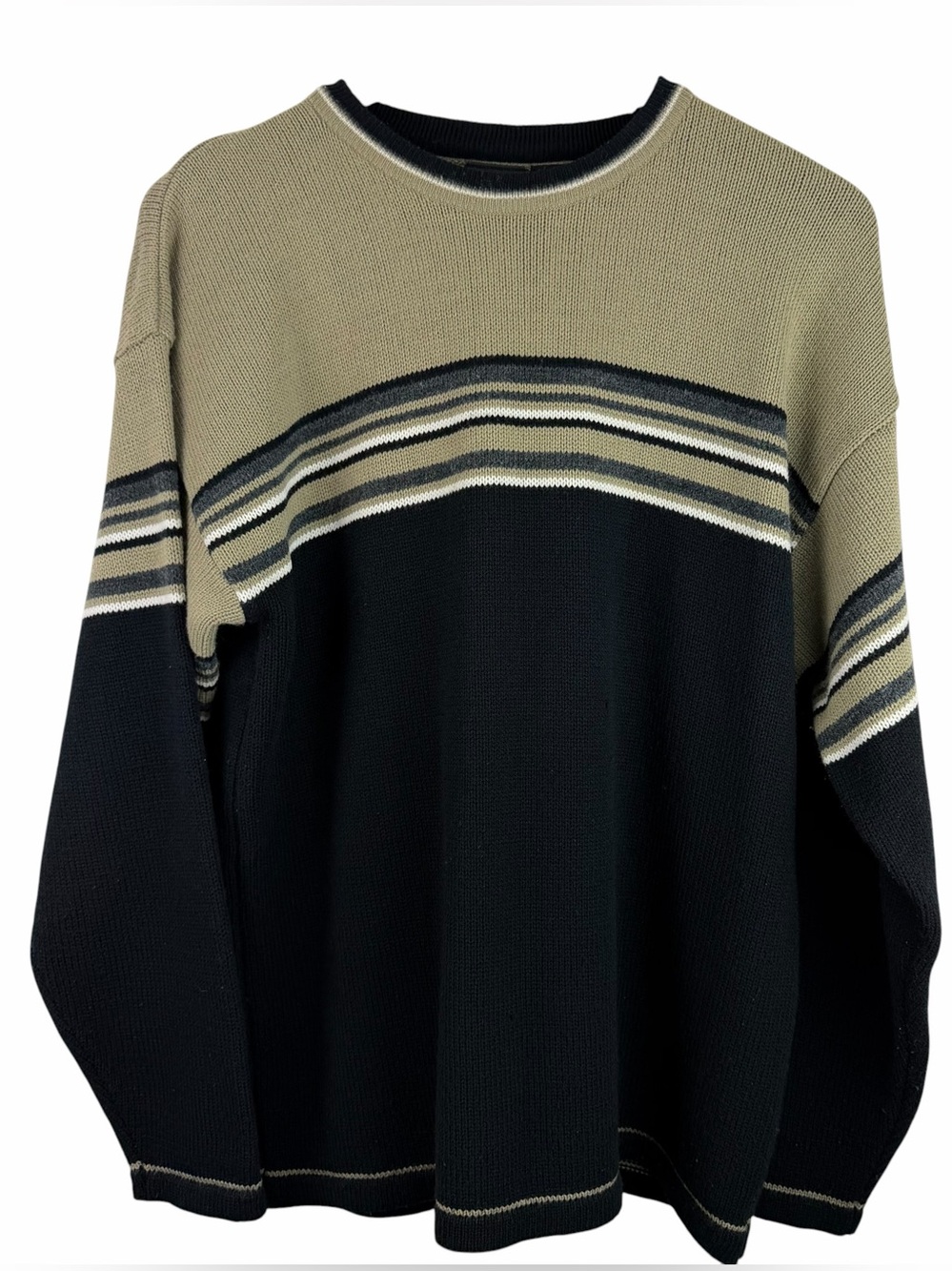 Body Glove Vintage | Black Tan Striped Crewneck Surf Sweater